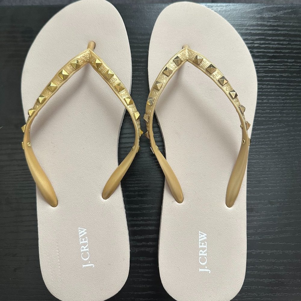 J Crew Gold Studded Flip Flops Size 7